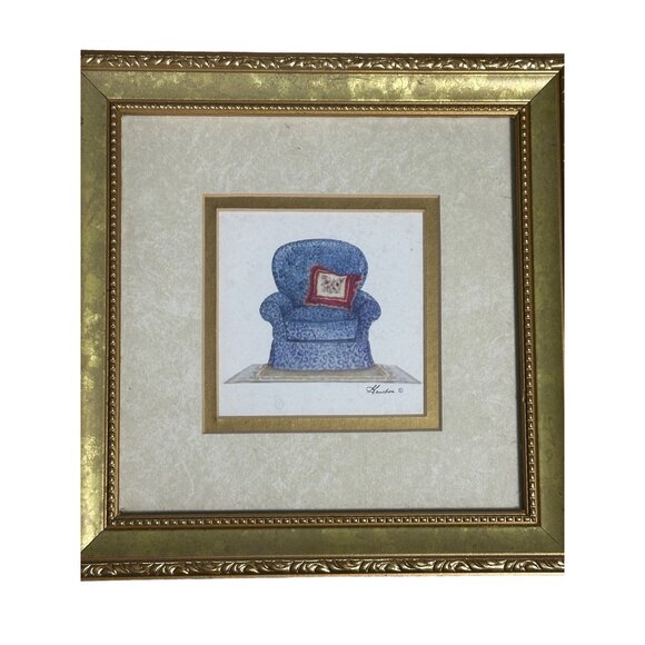 Vintage Armchair Framed Prints Set of 4 Framed in Gold Tone - Picture 5 of 8